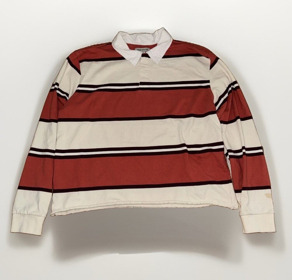 Urban Outfitters Cropped Stripped Rugby Shirt XL Orange 23x24